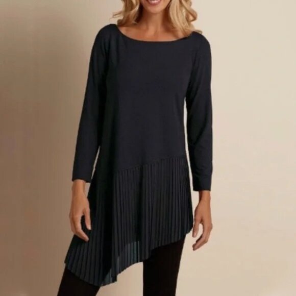 Soft Surroundings Operetta Asymmetric Pleated Hem Tunic Long Sleeve Sz XL - Picture 1 of 9